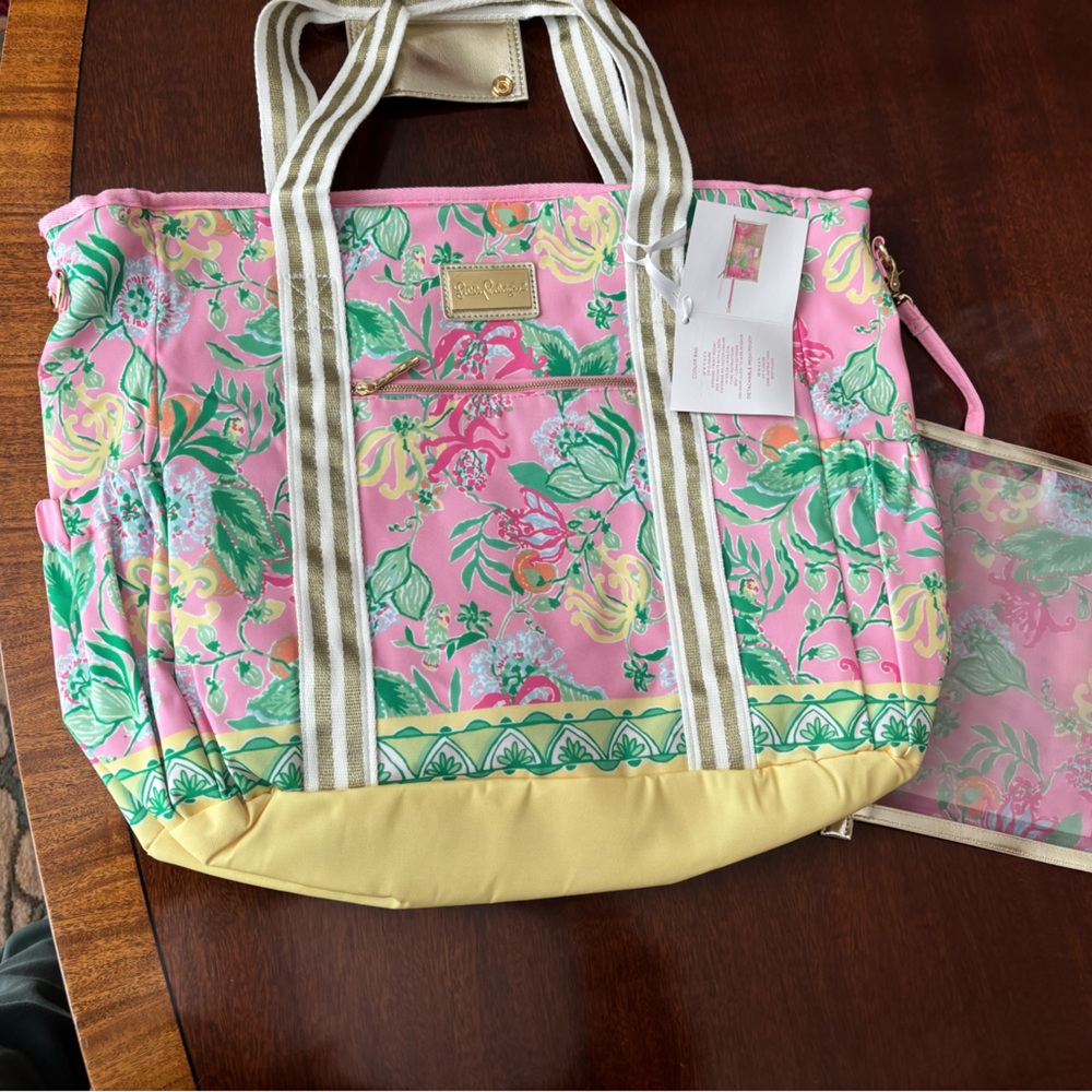 Lilly Pulitzer Pink Floral & Yellow Base Tote